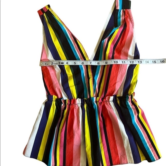 Asos women’s multicolor striped Cotton sleeveless peplum deep v neck top size 2 - Picture 3 of 7